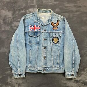 Vintage Gap Denim Jacket Mens XL Blue 1990s Motorcycle Harley Davidson
